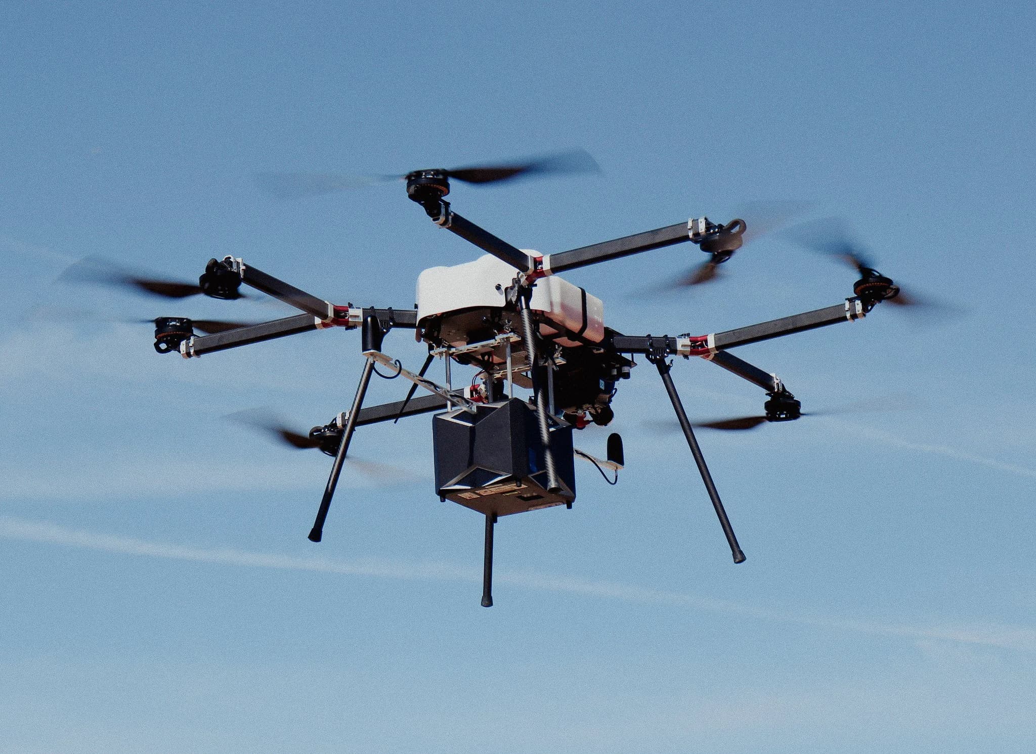 Hybrid industrial drone with magnetometer payload mounted